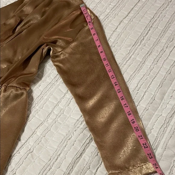 Overlover Stina Sienna Satin Georgette Draped Neckline Jumpsuit GOLD size Small - Picture 9 of 11